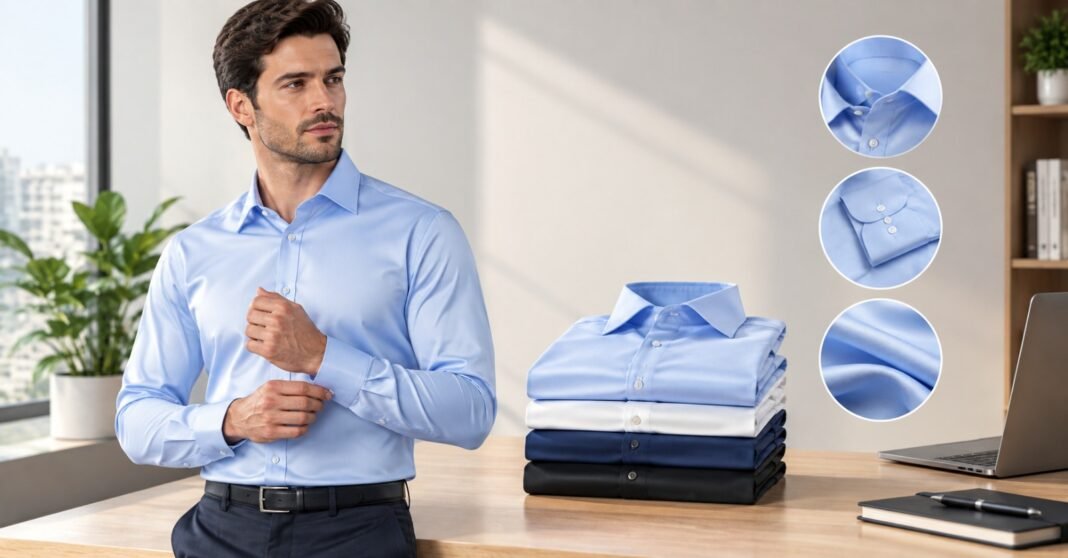 barry. wang men's silk long sleeve button down business shirt